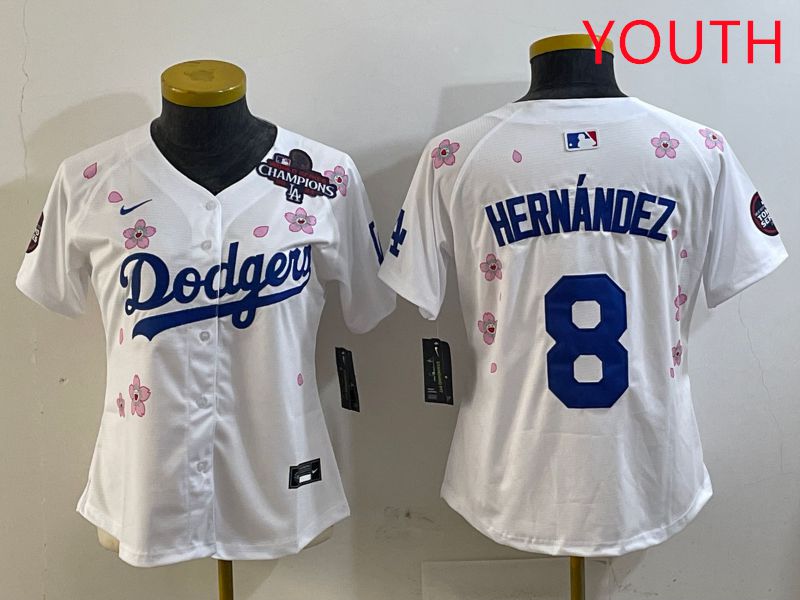 Youth Los Angeles Dodgers #8 Hernandez Sakura Edition 2025 Nike MLB Jersey style 8->youth mlb jersey->Youth Jersey